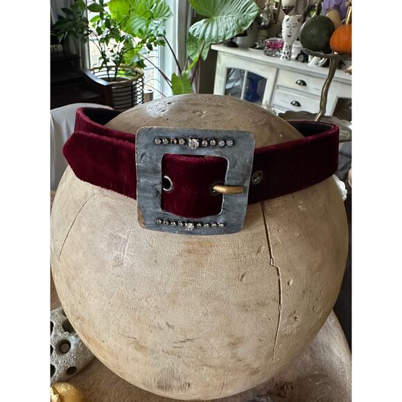 vintage SAINT LAURENT velvet calfskin leather BELT metal jeweled buckle glam s 2 - Picture 3 of 16